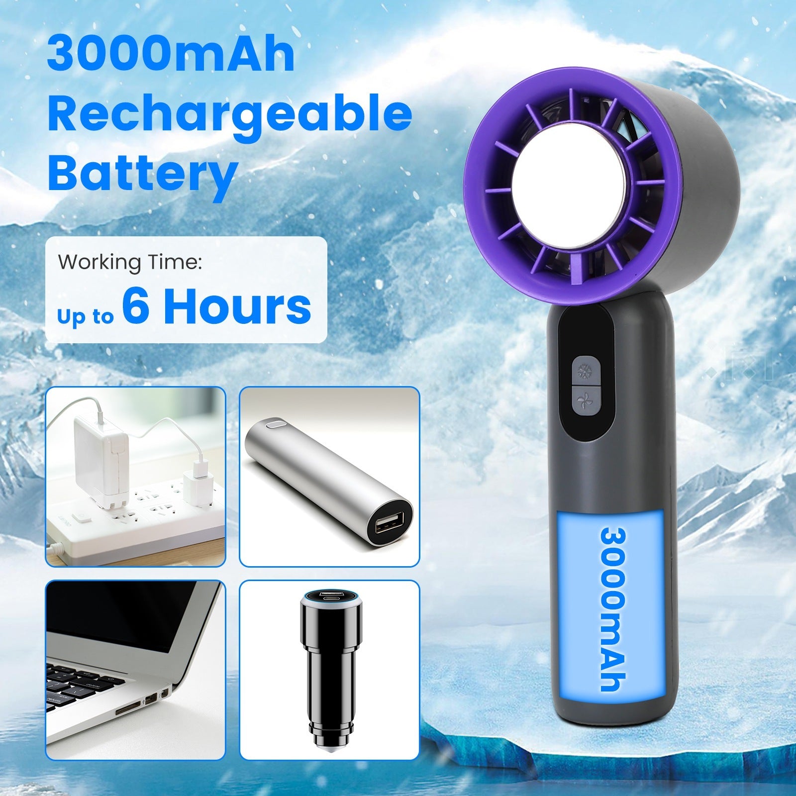 Handheld Fan Ice Cooler LCD Display