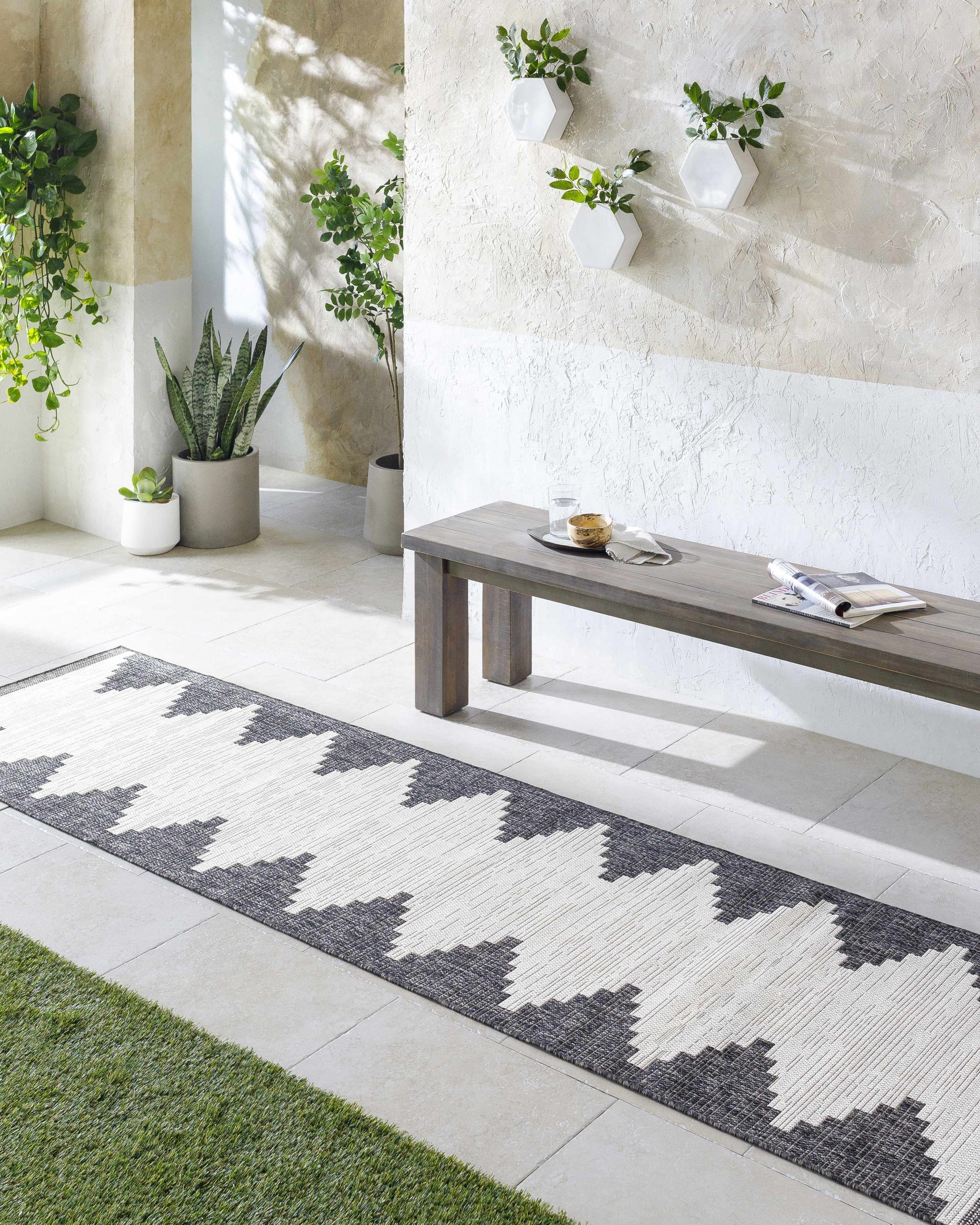 Stunning Outdoor Rug With Aztec Pattern Easy To Clean