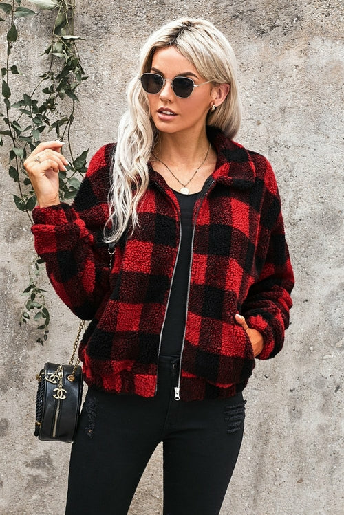Luxurious Sherpa Jacket Plaid Leopard Print