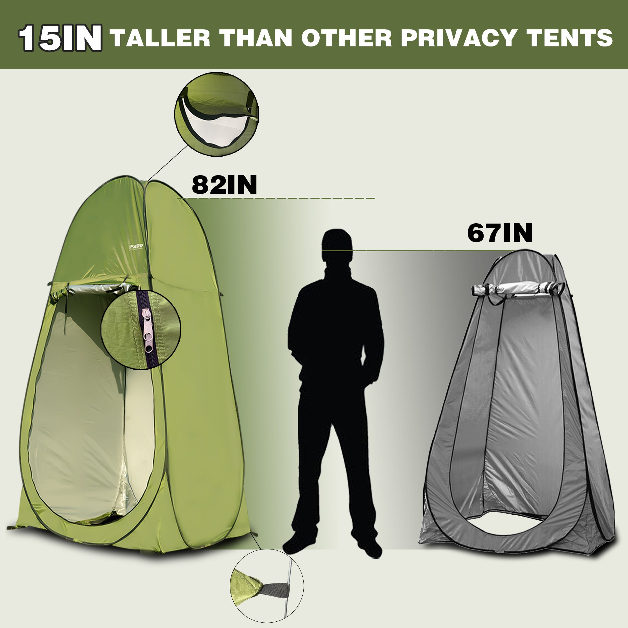Green 7 Foot Camping Shower Tent Privacy Pop Up Windows