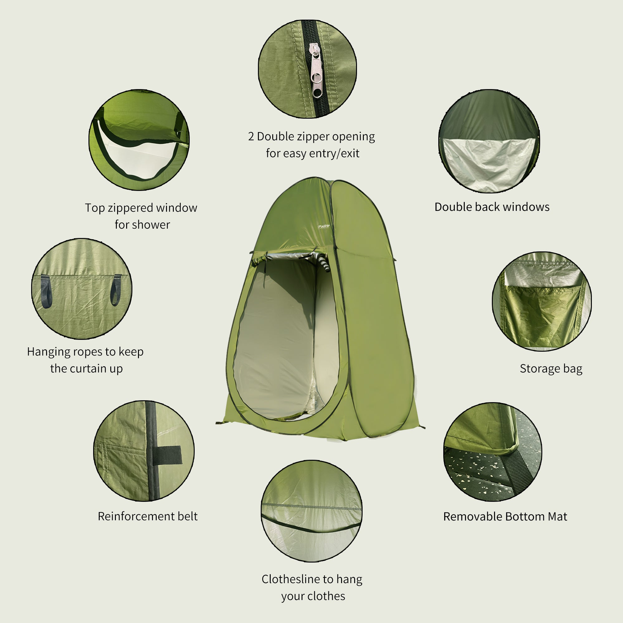 Green 7 Foot Camping Shower Tent Privacy Pop Up Windows