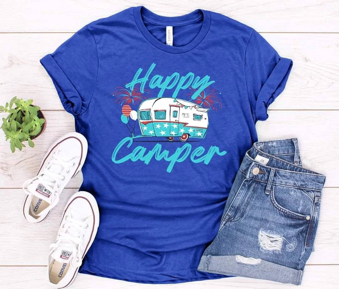 Happy Camper Tee With Trailer Graphic