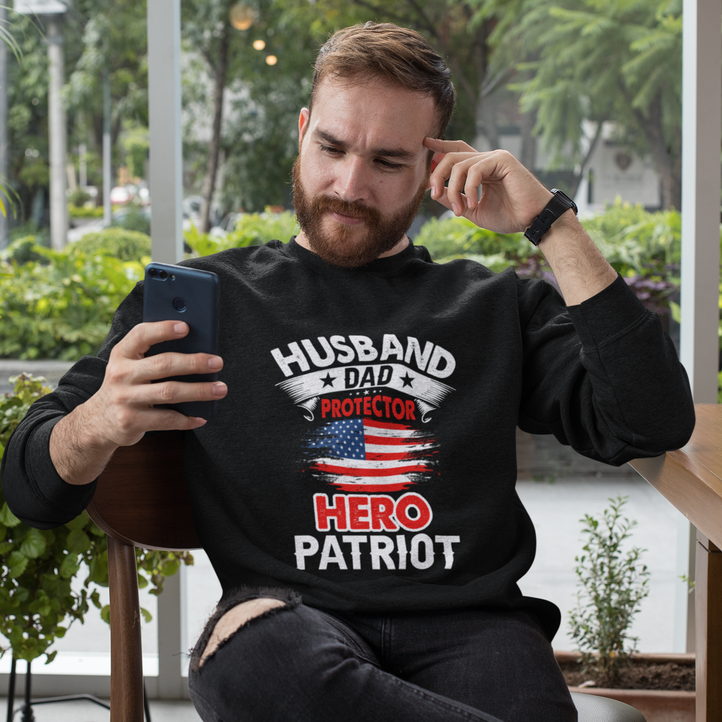 Proud Patriot Crewneck Sweatshirt With Loose Fit