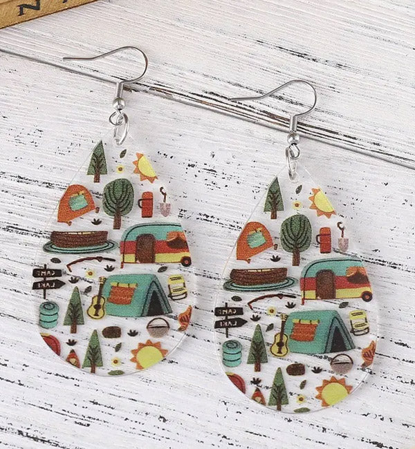 Acrylic Teardrop Earrings MT Color Camping Adventure