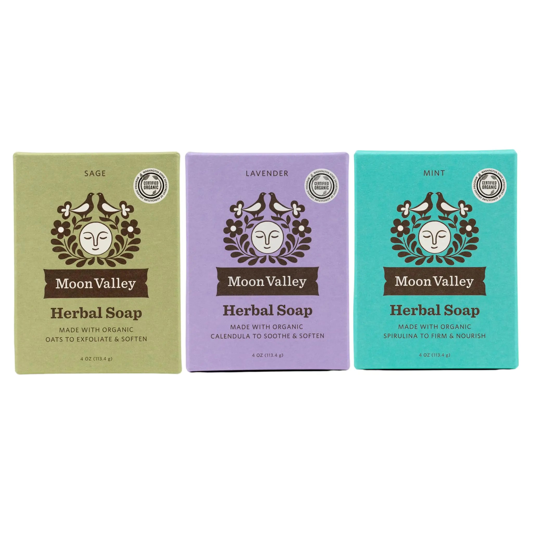 Moon Valley Herbal Soap 3 Pack Sage Lavender Mint Bars