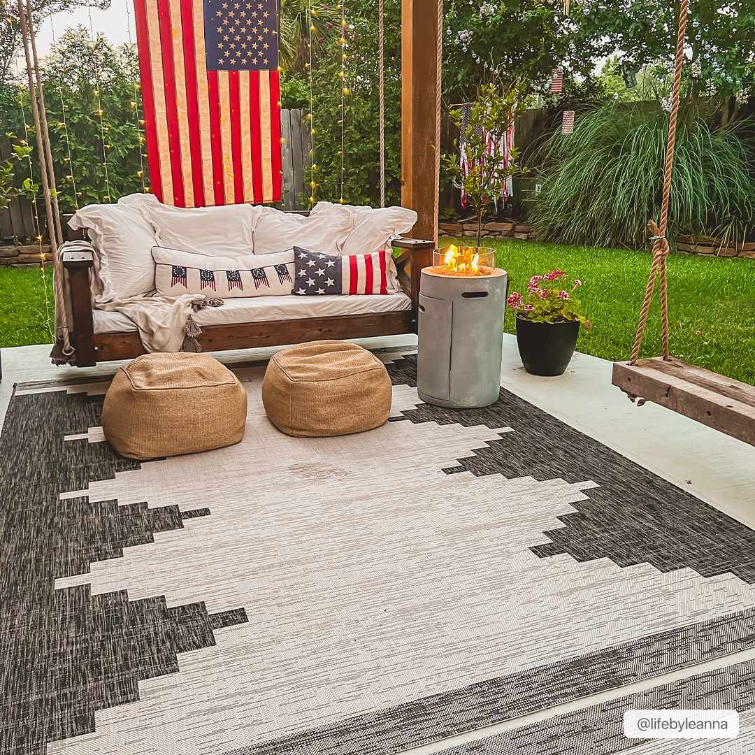 Stunning Outdoor Rug With Aztec Pattern Easy To Clean