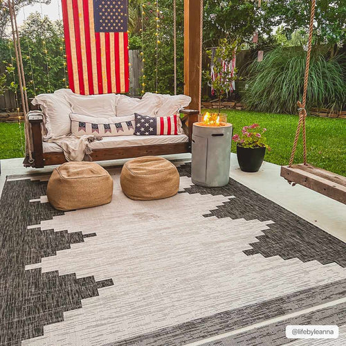 Stunning Outdoor Rug With Aztec Pattern Easy To Clean