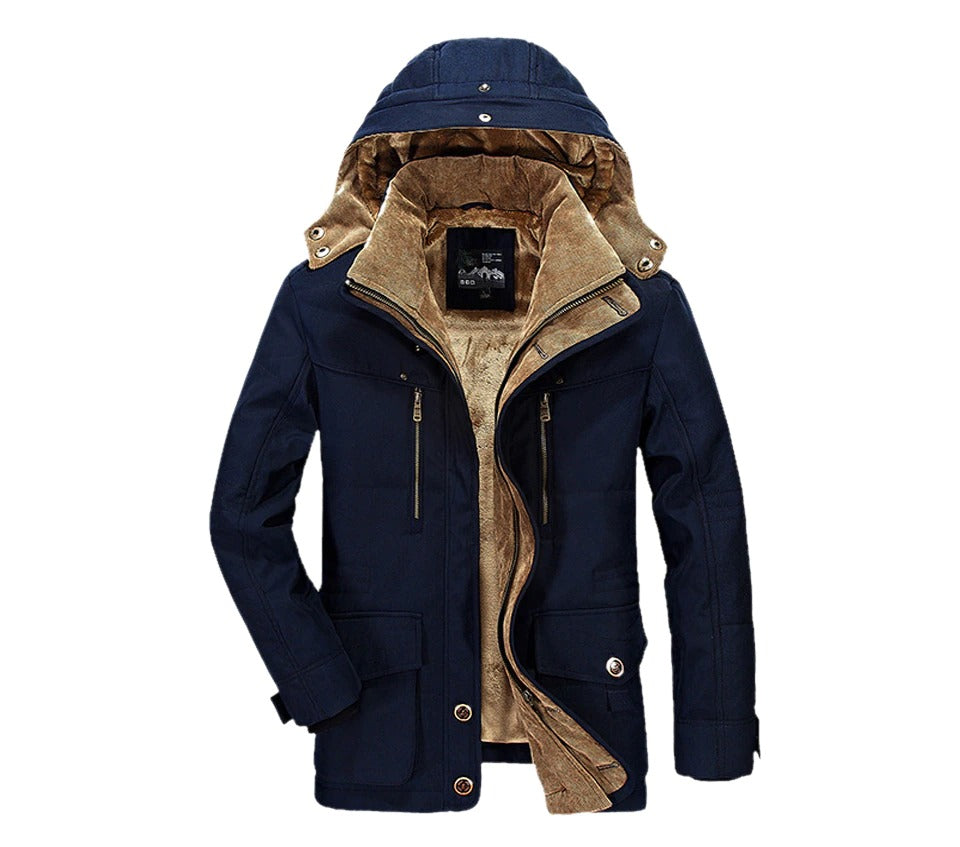Mens Hooded Winter Parka Coat Inner Fleece