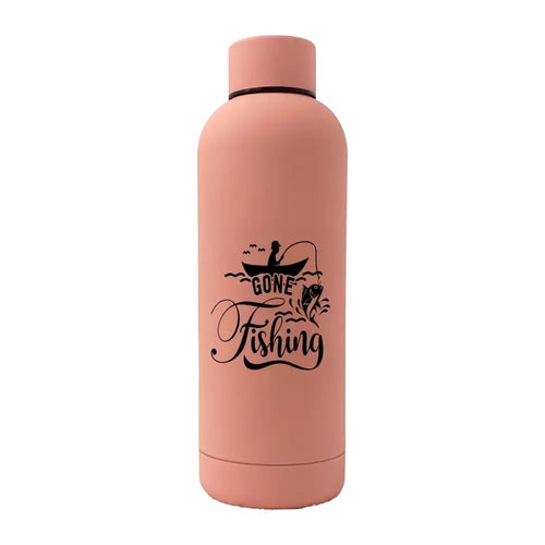Gone Fishing Rubberized Water Bottle 17oz Blue Leakproof