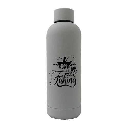Gone Fishing Rubberized Water Bottle 17oz Blue Leakproof