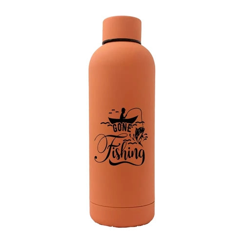 Gone Fishing Rubberized Water Bottle 17oz Blue Leakproof