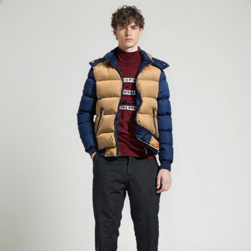 Two Tone Puffer Jacket With Removable Hood