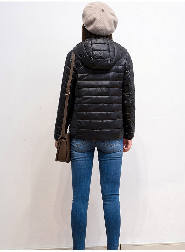 Featherlight Hooded Nylon Jacket With Down Fill