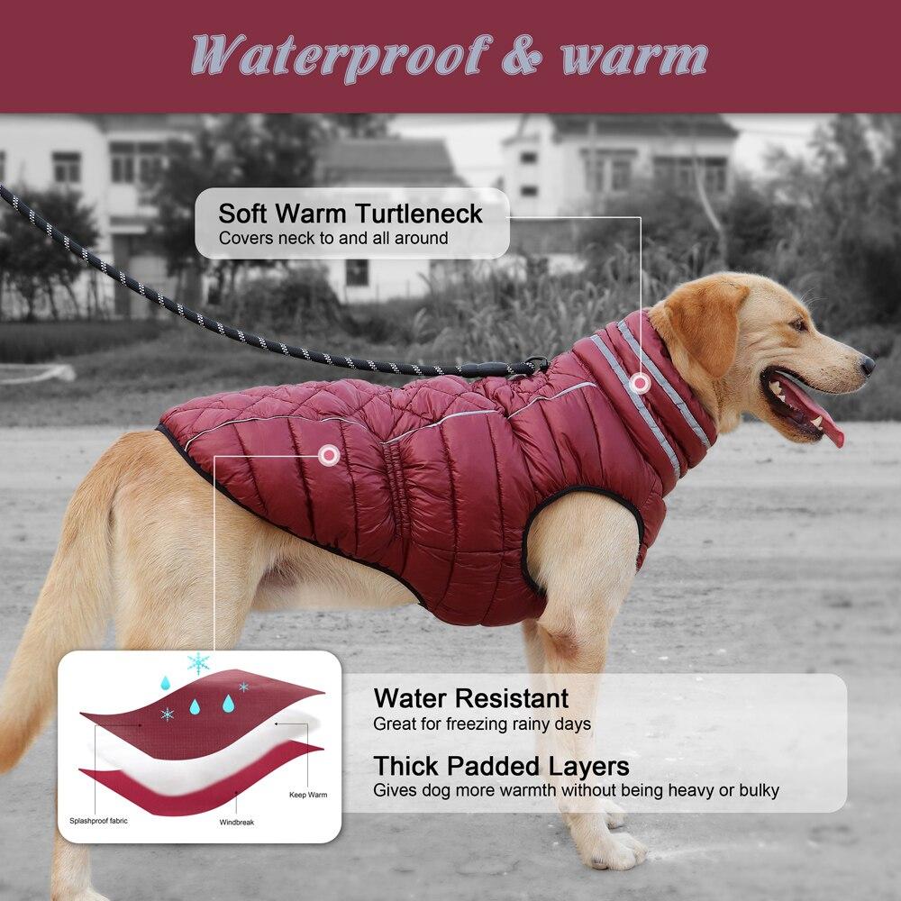 Quilted Waterproof Reflective Dog Coat For Larger Dogs