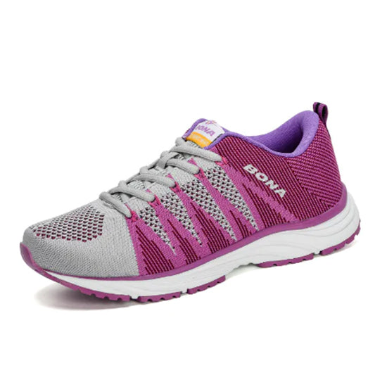 Leather Womens Sneakers Breathable Mesh