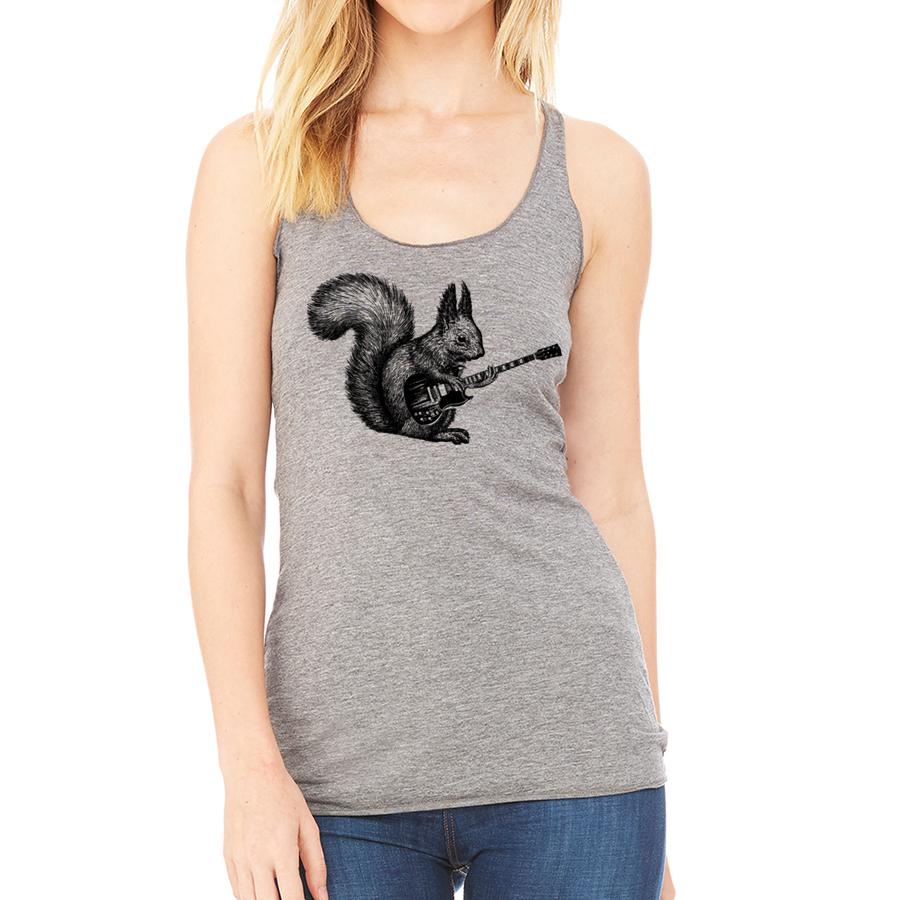 Playful Racerback Tank Squirrel Playing Guitar