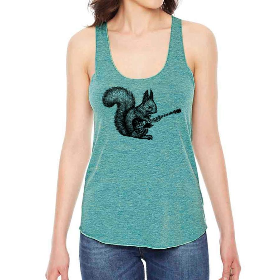 Playful Racerback Tank Squirrel Playing Guitar