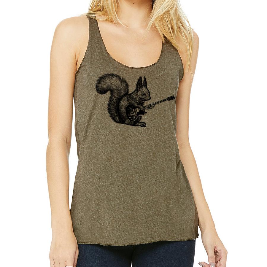 Playful Racerback Tank Squirrel Playing Guitar