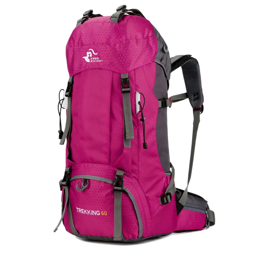 Pink 60L Mountaineering Hiking Backpack Unisex Oxford