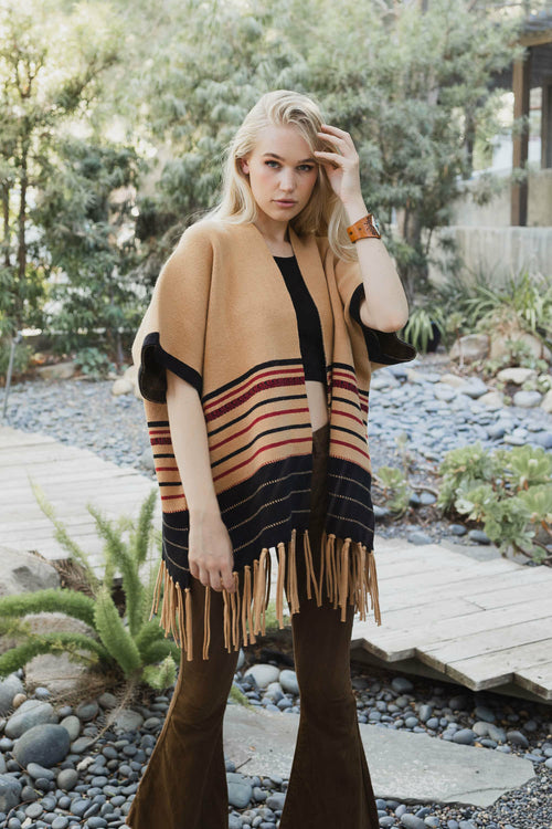 Western Fringed Ruana Plush Cozy
