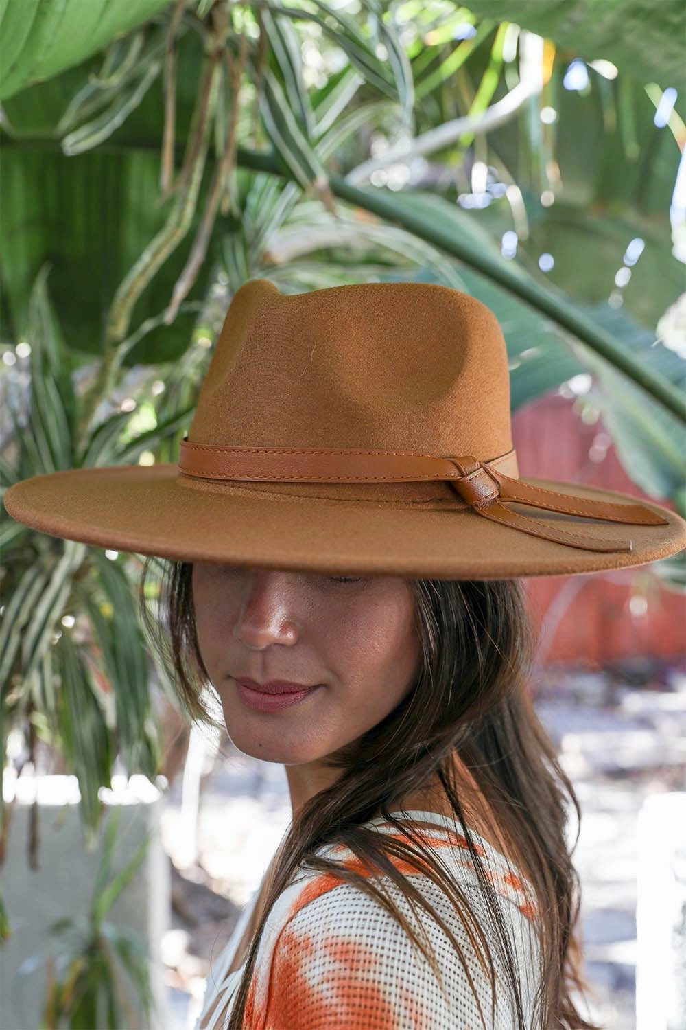 Glamorous Wide Brim Leather Ribbon Bolero Hat
